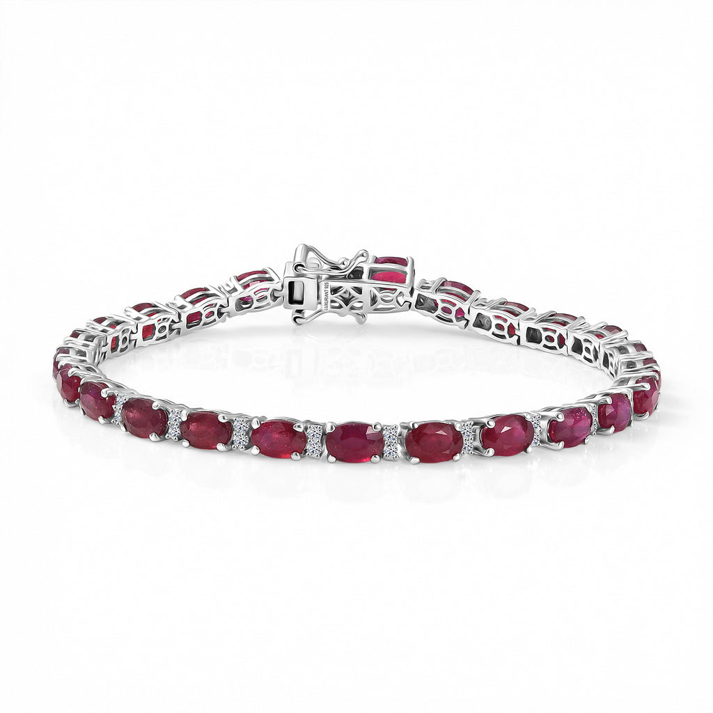 African Ruby & Luxuriant SI-G/H Lab Grown Diamond Tennis Bracelet (Size - 7.5) with GB Lock Box in Rhodium Overlay Sterling Silver 16.95 Ct._8486654