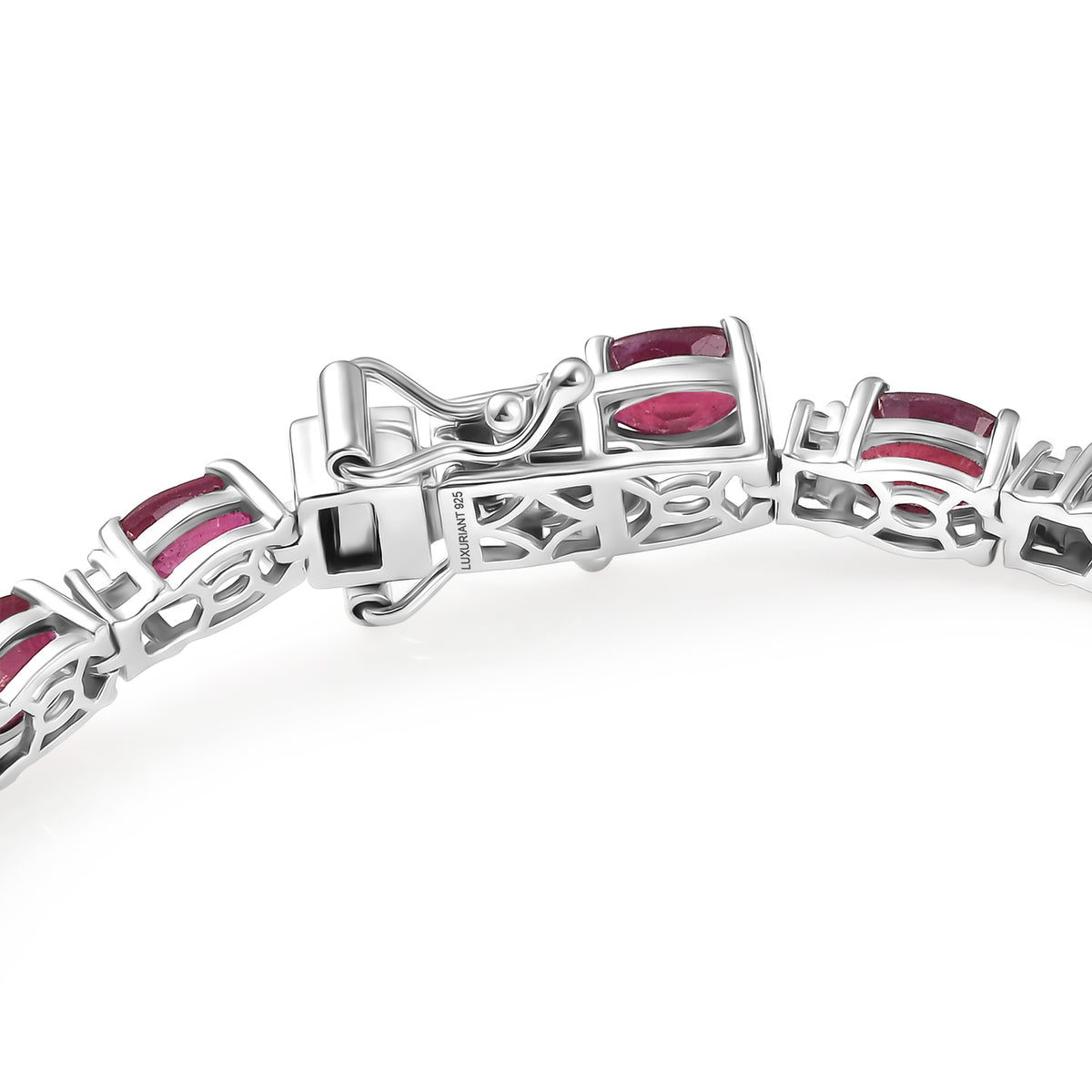 African Ruby &amp; Luxuriant SI-G/H Lab Grown Diamond Tennis Bracelet (Size - 7.5) with GB Lock Box in Rhodium Overlay Sterling Silver 16.95 Ct, Silver Wt. 9.55 Gms V32522405 3