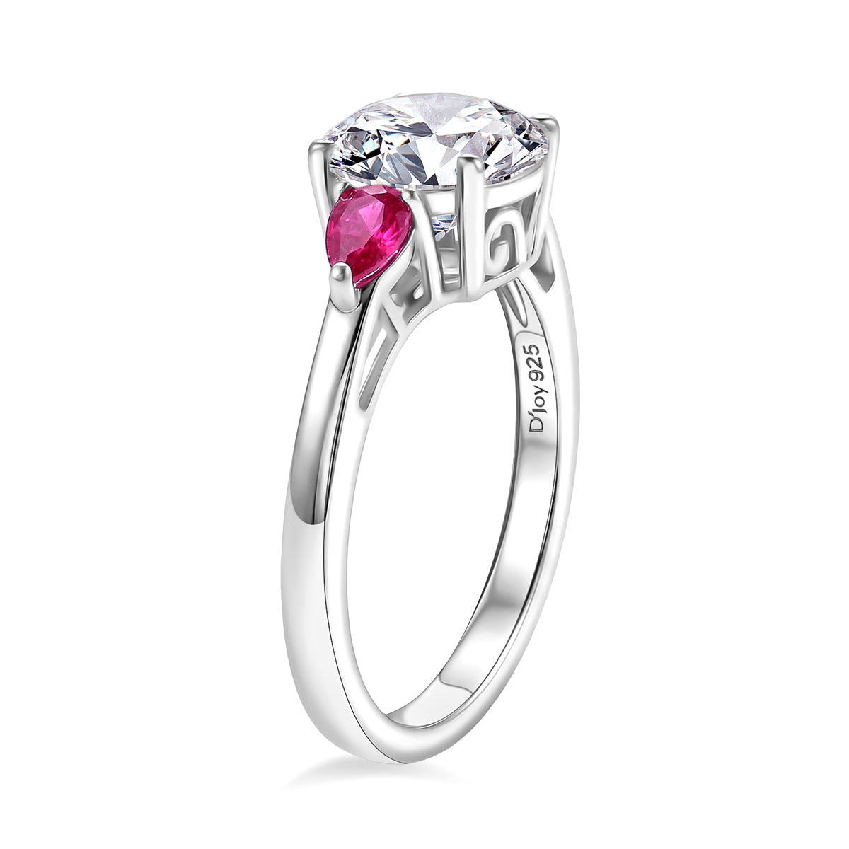 D'Joy Moissanite &amp; African Ruby Trilogy Ring in Rhodium Overlay Sterling Silver 2.26 Ct. V32513800 4