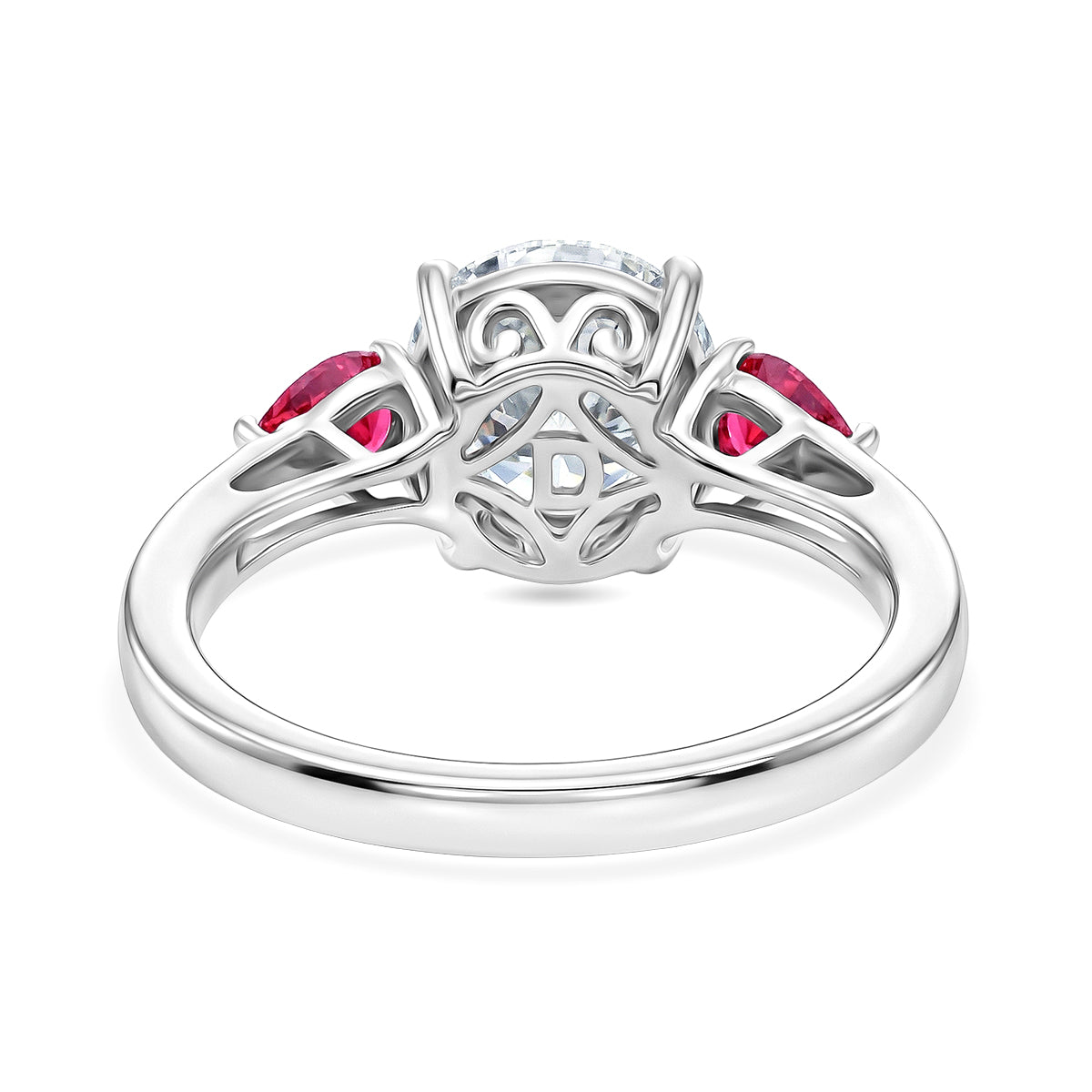 D'Joy Moissanite &amp; African Ruby Trilogy Ring in Rhodium Overlay Sterling Silver 2.26 Ct. V32513800 5