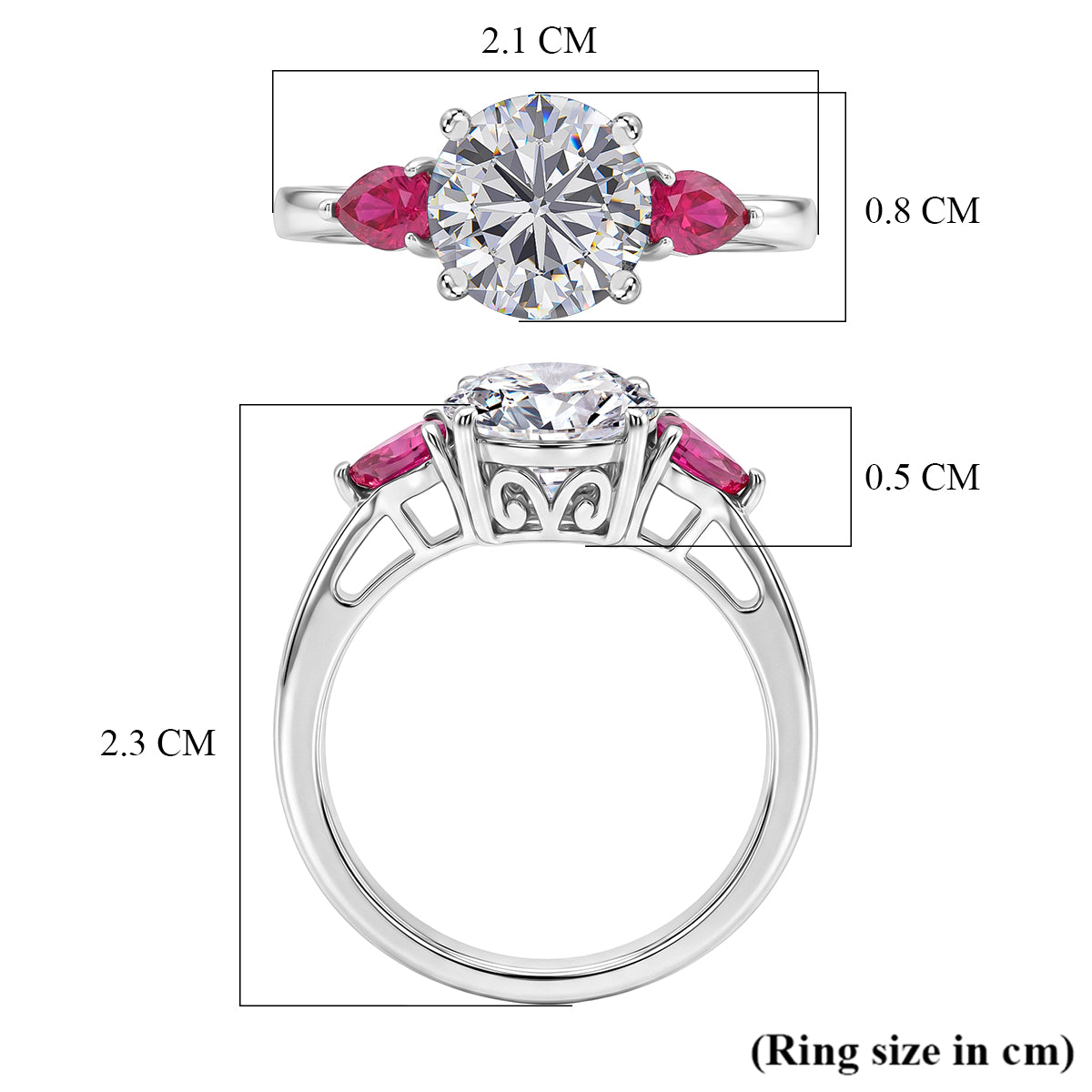 D'Joy Moissanite &amp; African Ruby Trilogy Ring in Rhodium Overlay Sterling Silver 2.26 Ct. V32513800 6