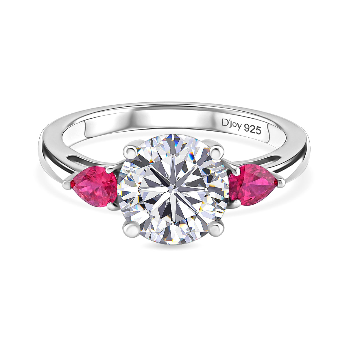 D'Joy Moissanite &amp; African Ruby Trilogy Ring in Rhodium Overlay Sterling Silver 2.26 Ct. V32520206 0