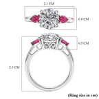 D'Joy Moissanite & African Ruby Trilogy Ring in Rhodium Overlay Sterling Silver 2.26 Ct._8486665_5