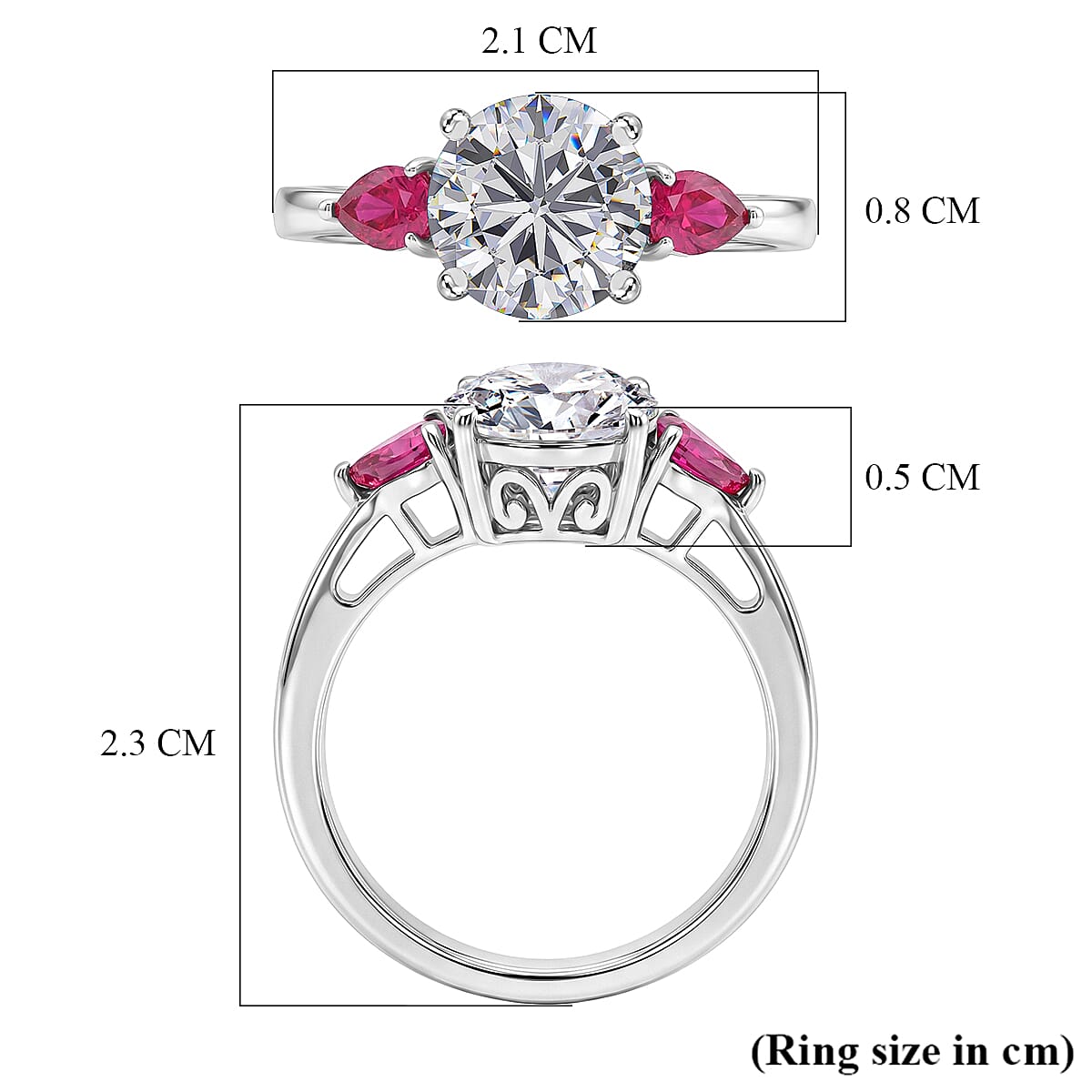 D'Joy Moissanite &amp; African Ruby Trilogy Ring in Rhodium Overlay Sterling Silver 2.26 Ct. V32529004 6