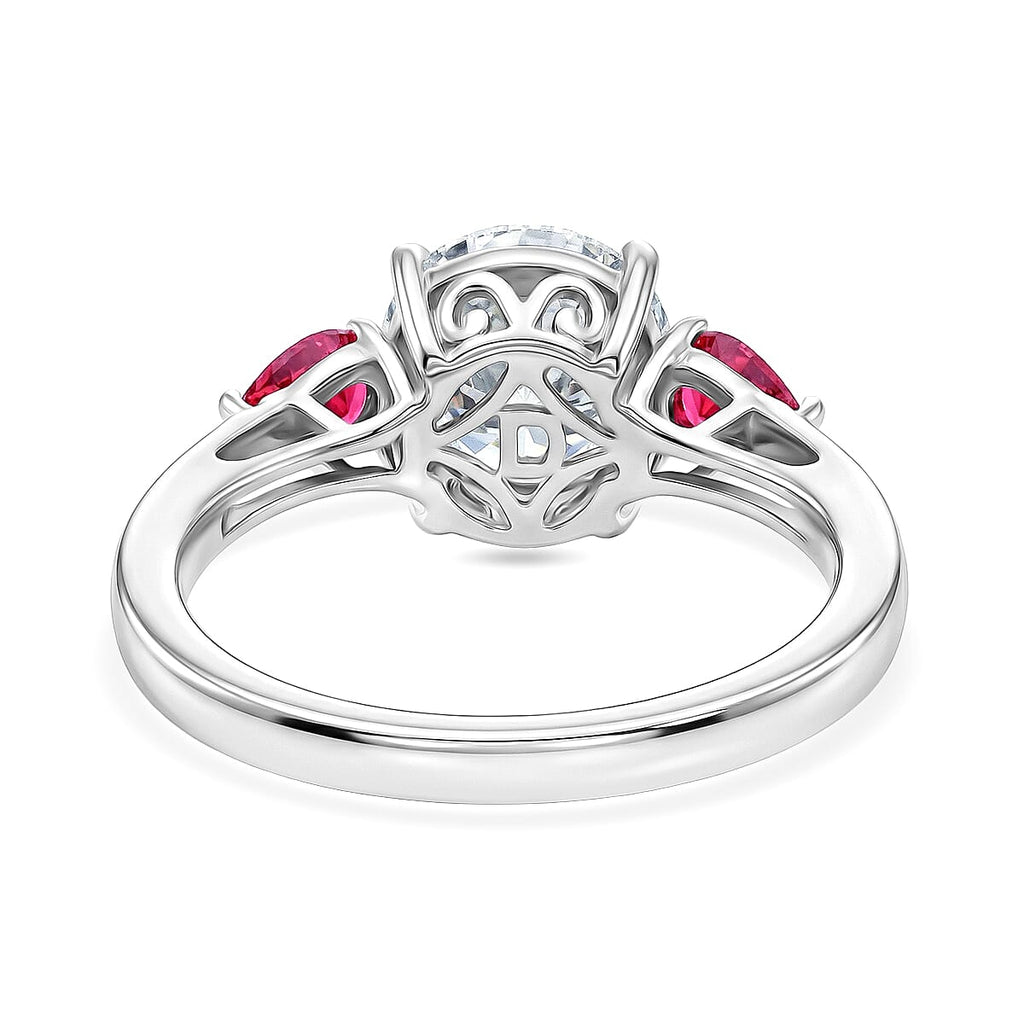 D'Joy Moissanite & African Ruby Trilogy Ring in Rhodium Overlay Sterling Silver 2.26 Ct._8486666_4