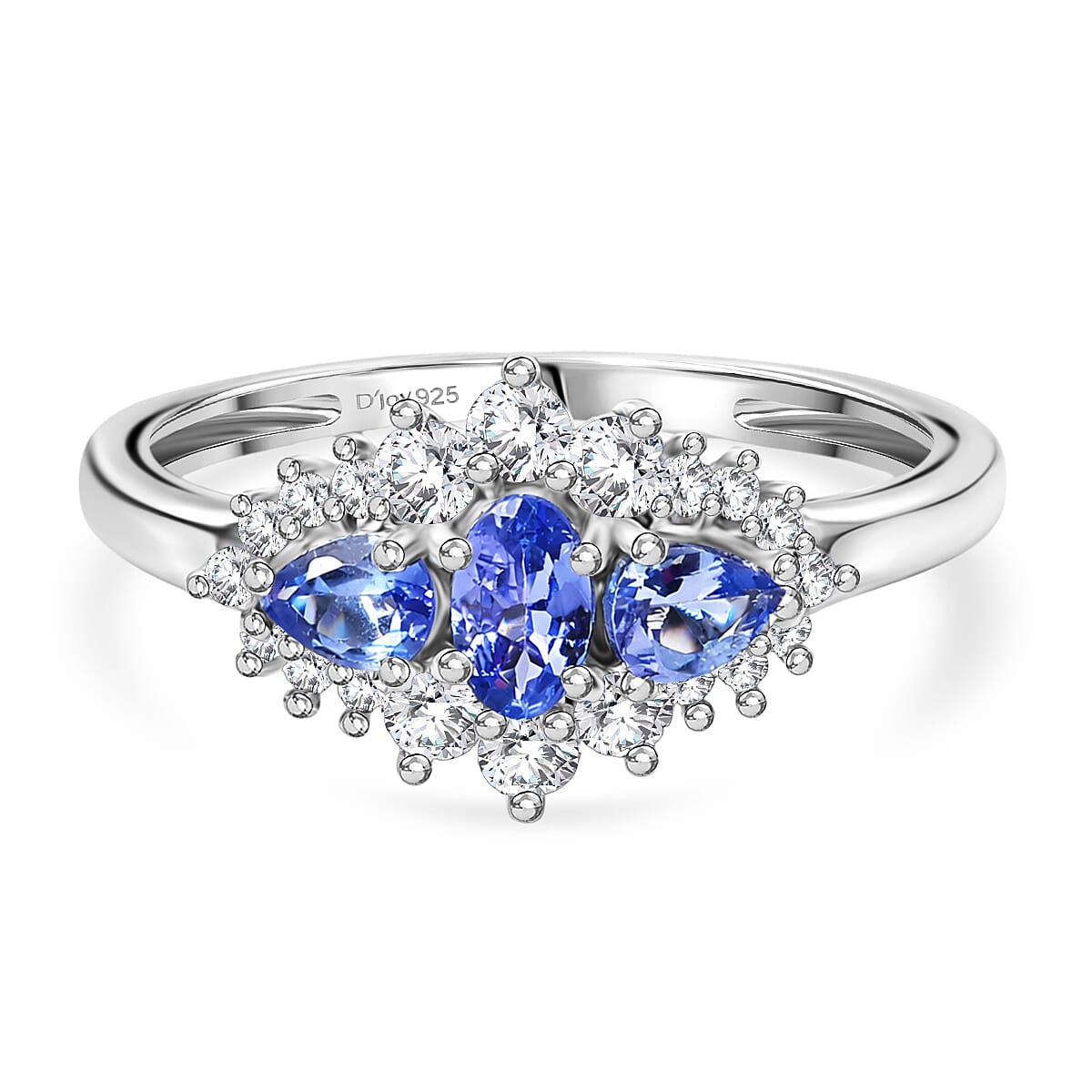D'Joy Tanzanite &amp; Moissanite Cluster Ring in Platinum Overlay Sterling Silver 1.00 Ct. V32556740 0
