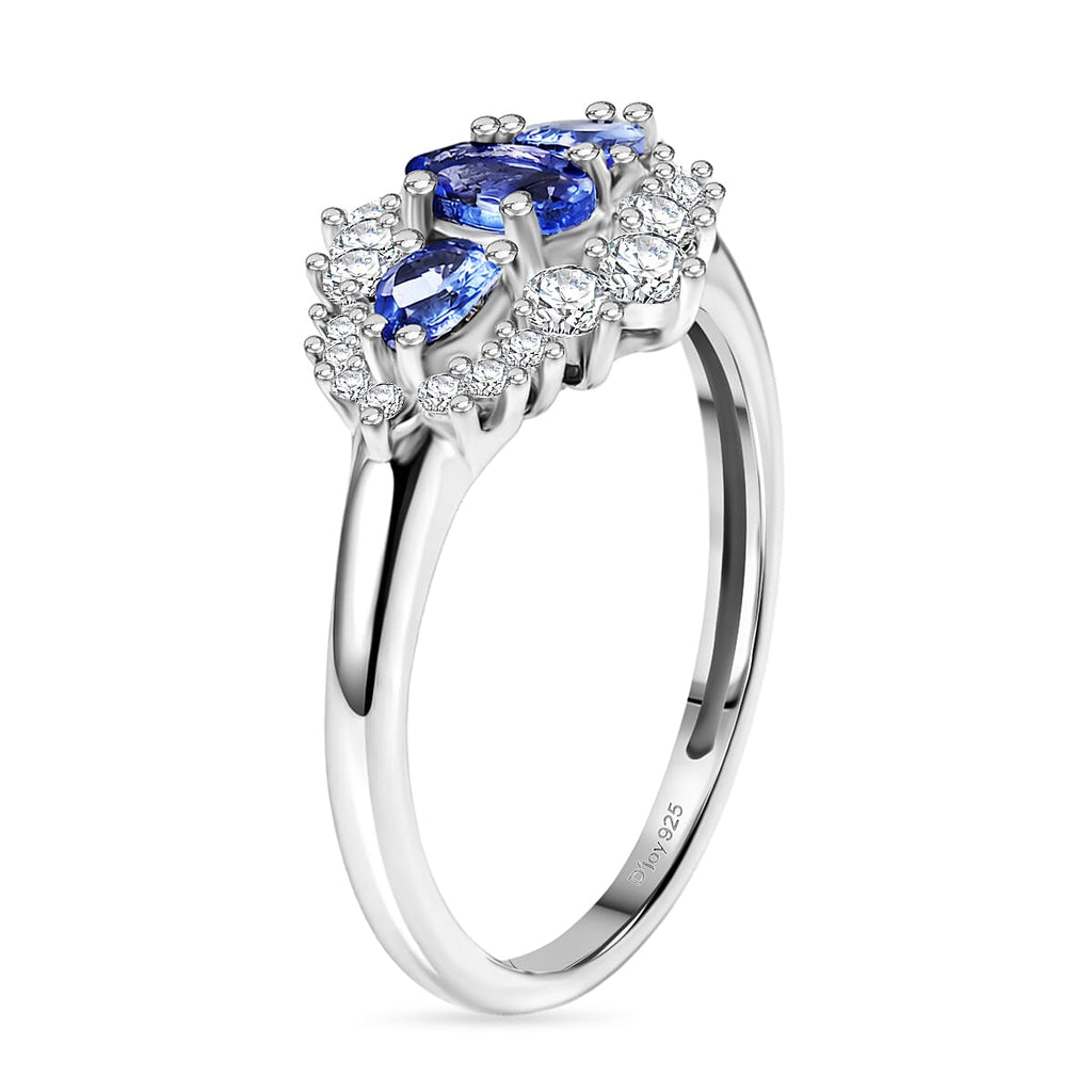 D'Joy Tanzanite & Moissanite Ring in Platinum Overlay Sterling Silver 0.93 Ct.