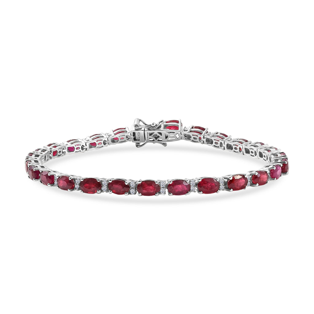 African Ruby & Luxuriant SI-G/H Lab Grown Diamond Tennis Bracelet (Size - 8) with GB Lock Box in Rhodium Overlay Sterling Silver 19.26 Ct._8486803