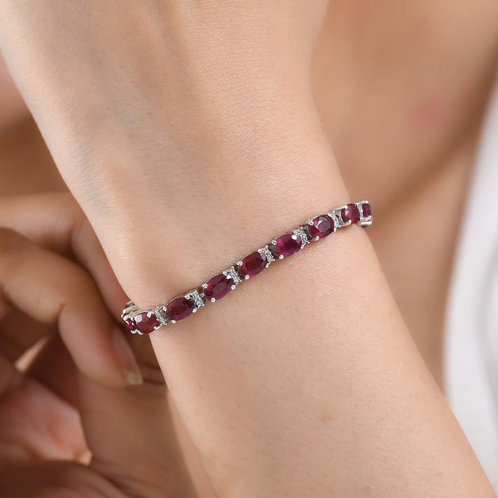 LUXURIANT African Ruby, Lab Grown Diamond Line Bracelet (Size - 8) with GB Lock Box in Rhodium Overlay Sterling Silver 19.26 Ct. 8486803 2