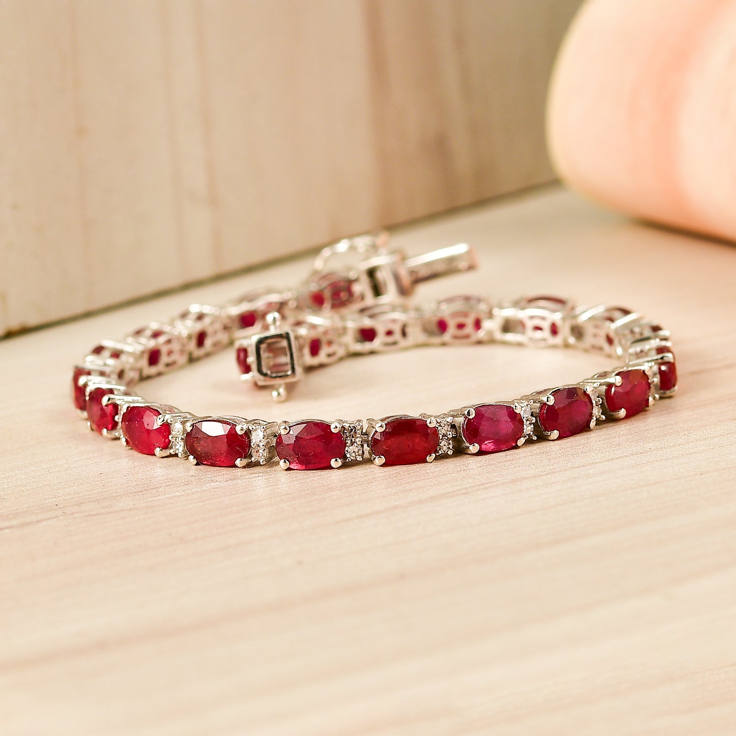 LUXURIANT African Ruby, Lab Grown Diamond Line Bracelet (Size - 8) with GB Lock Box in Rhodium Overlay Sterling Silver 19.26 Ct. 8486803 3