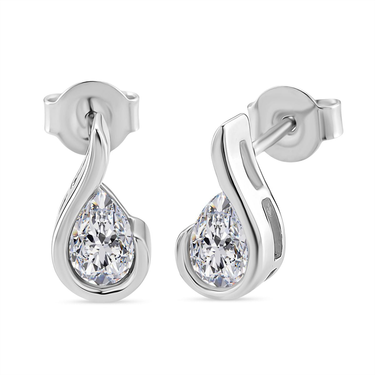 D'Joy - GRA Certified Moissanite D-VVS1 Pear Cut Solitaire Earring with Push Back in Rhodium Overlay Sterling Silver. V32537749 0