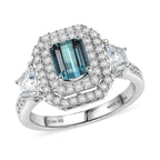 D'Joy Lagoon Tourmaline, Moissanite Main Stone With Surrounding Stone Ring in Rhodium OverlaySterling Silver  2.010  Ct._8486894