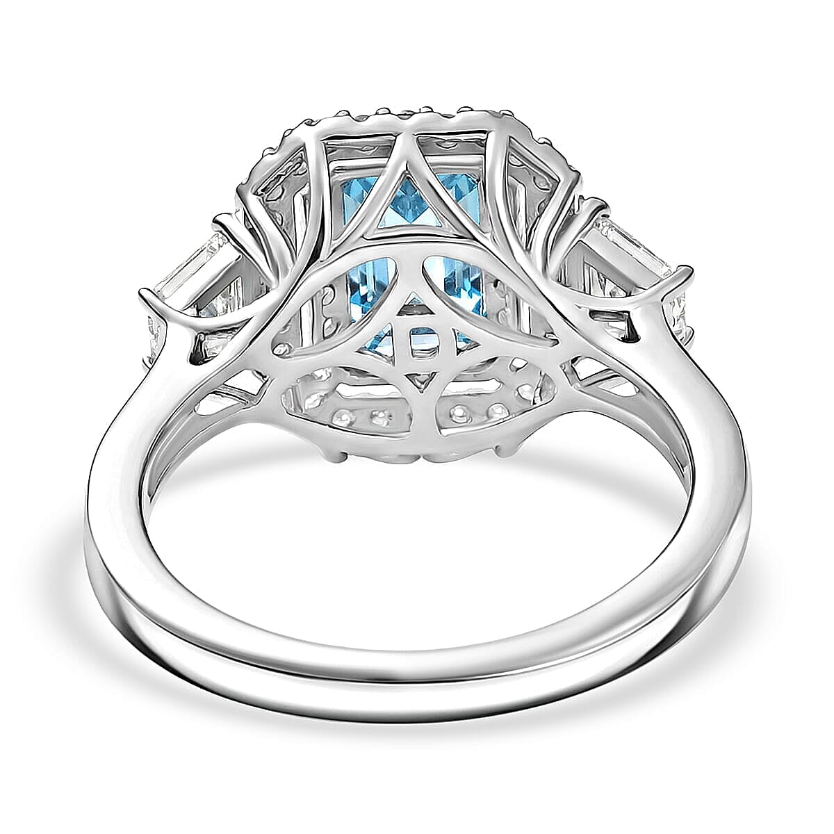 Certified and Appraised D'Joy Lagoon Tourmaline, Moissanite Main Stone With Surrounding Stone Ring in Rhodium Overlay Sterling Silver 2.010 Ct. 8486894 4