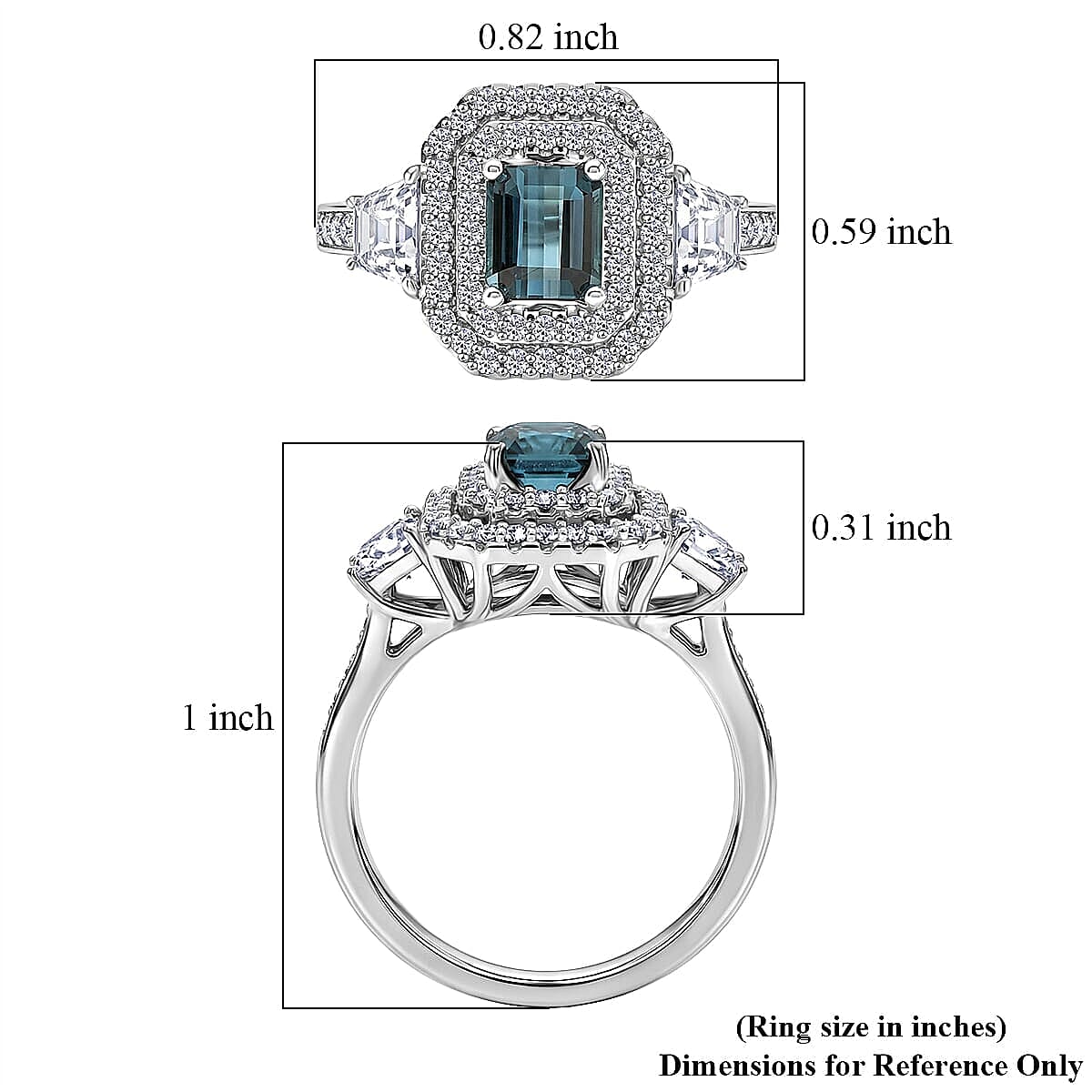 Certified and Appraised D'Joy Lagoon Tourmaline, Moissanite Main Stone With Surrounding Stone Ring in Rhodium Overlay Sterling Silver 2.010 Ct. 8486894 5