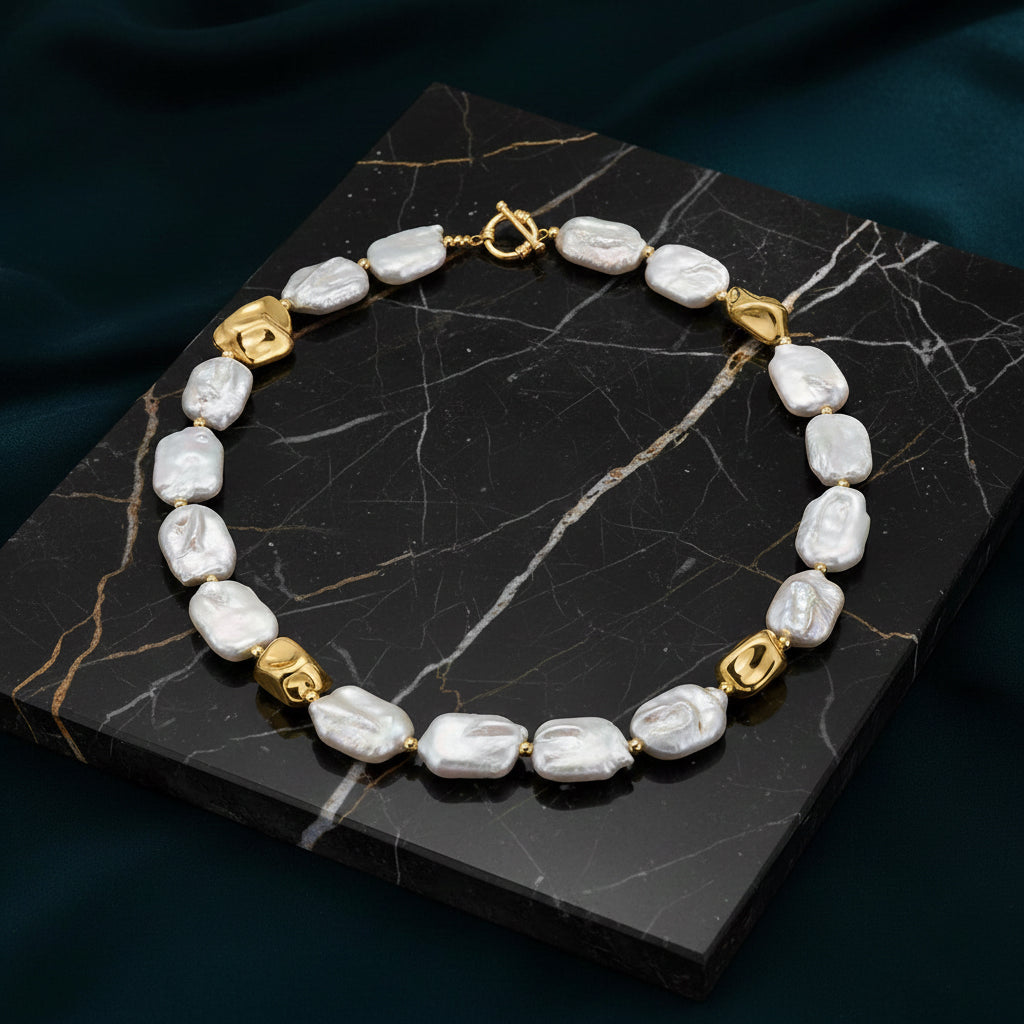Designer Inspired Top Lustre AAA Keshi Pearl Necklace (Size - 20) with T-Bar Clasp_8486948_1