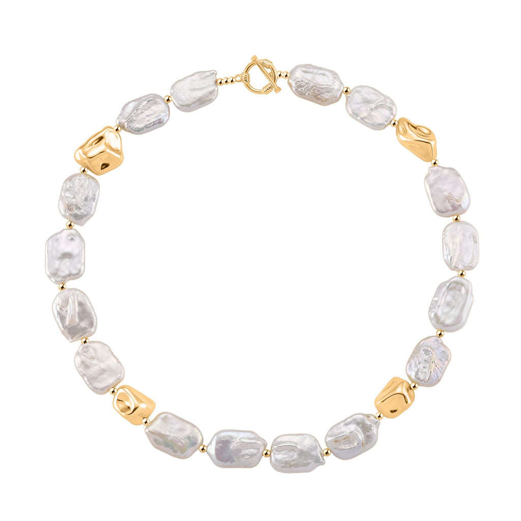 Designer Inspired Top Lustre AAA Keshi Pearl Necklace (Size - 20) with T-Bar Clasp_8486948_3