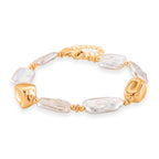 White Keshi Pearl Beads Bracelet (Size - 8+2) with Lobster Clasp in Yellow Gold Tone 60.00 Ct._8486955