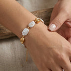 White Keshi Pearl Beads Bracelet (Size - 8+2) with Lobster Clasp in Yellow Gold Tone 60.00 Ct._8486955_1