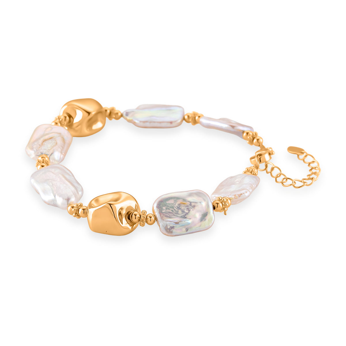 White Keshi Pearl Beads Bracelet (Size - 8+2) with Lobster Clasp in Yellow Gold Tone 60.00 Ct. V32578628 4