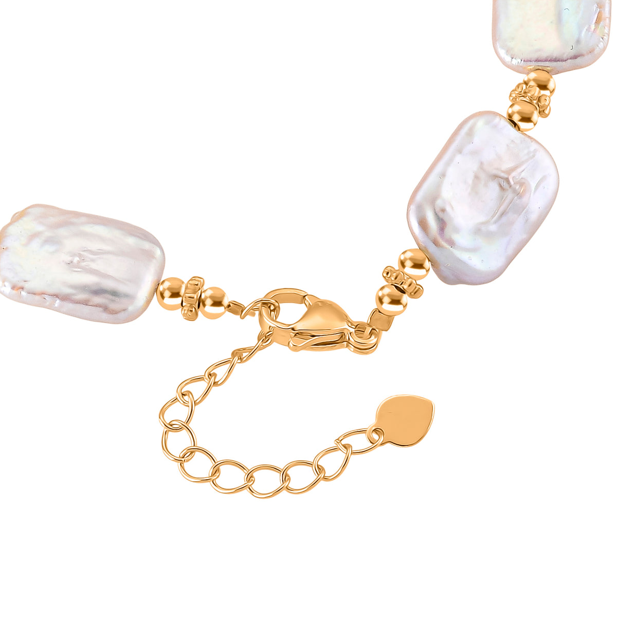White Keshi Pearl Beads Bracelet (Size - 8+2) with Lobster Clasp in Yellow Gold Tone 60.00 Ct. V32578628 5