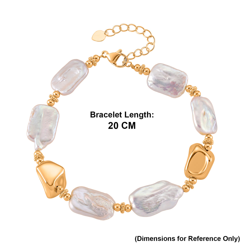 White Keshi Pearl Beads Bracelet (Size - 8+2) with Lobster Clasp in Yellow Gold Tone 60.00 Ct._8486955_5