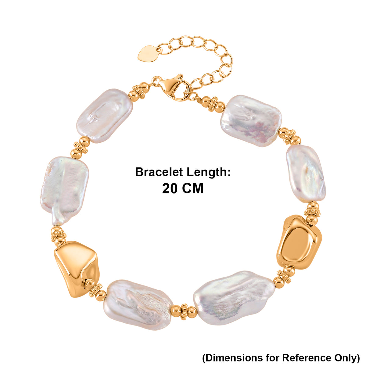 White Keshi Pearl Beads Bracelet (Size - 8+2) with Lobster Clasp in Yellow Gold Tone 60.00 Ct. V32578628 6