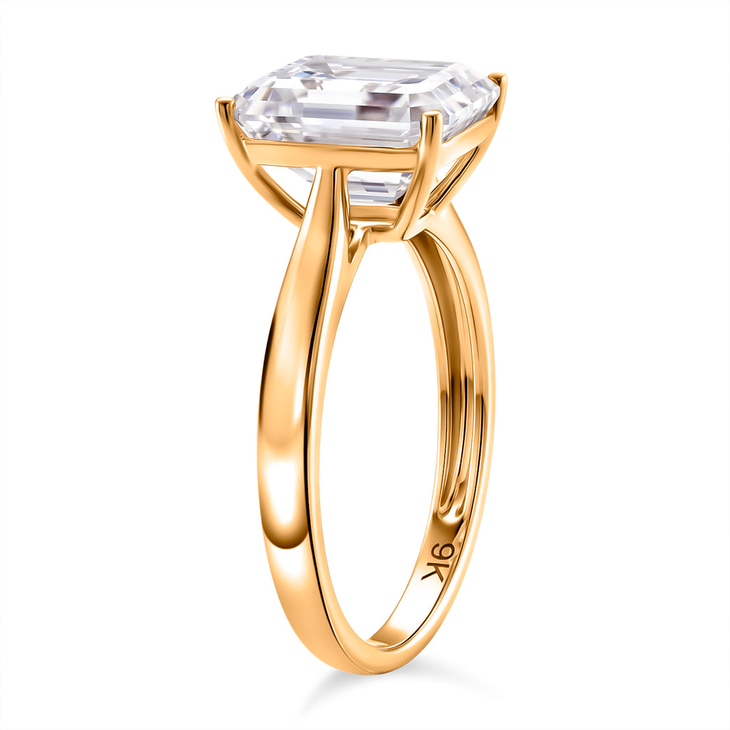 9K Yellow Gold GRA Certified Moissanite D-VVS1 Emerald Cut Solitaire Ring 4.00 Ct._8486960_3