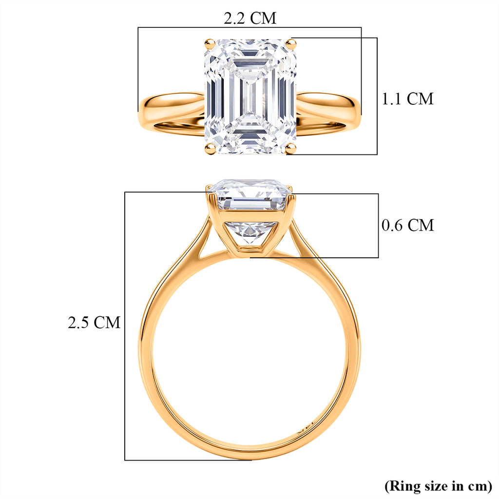9K Yellow Gold GRA Certified Moissanite D-VVS1 Emerald Cut Solitaire Ring 4.00 Ct._8486960_5