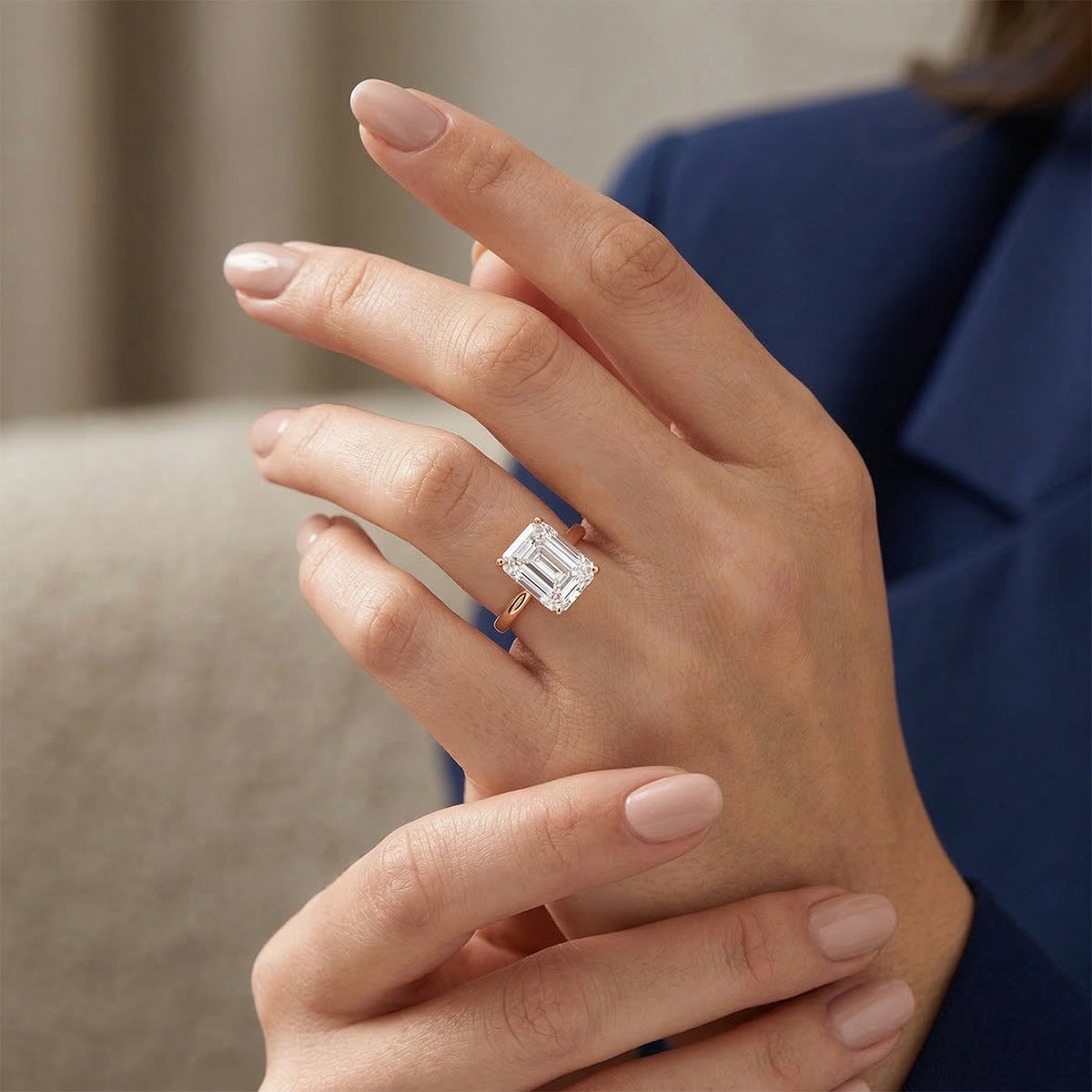 9K Yellow Gold GRA Certified Moissanite D-VVS1 Emerald Cut Solitaire Ring 4.00 Ct. V32512728 2