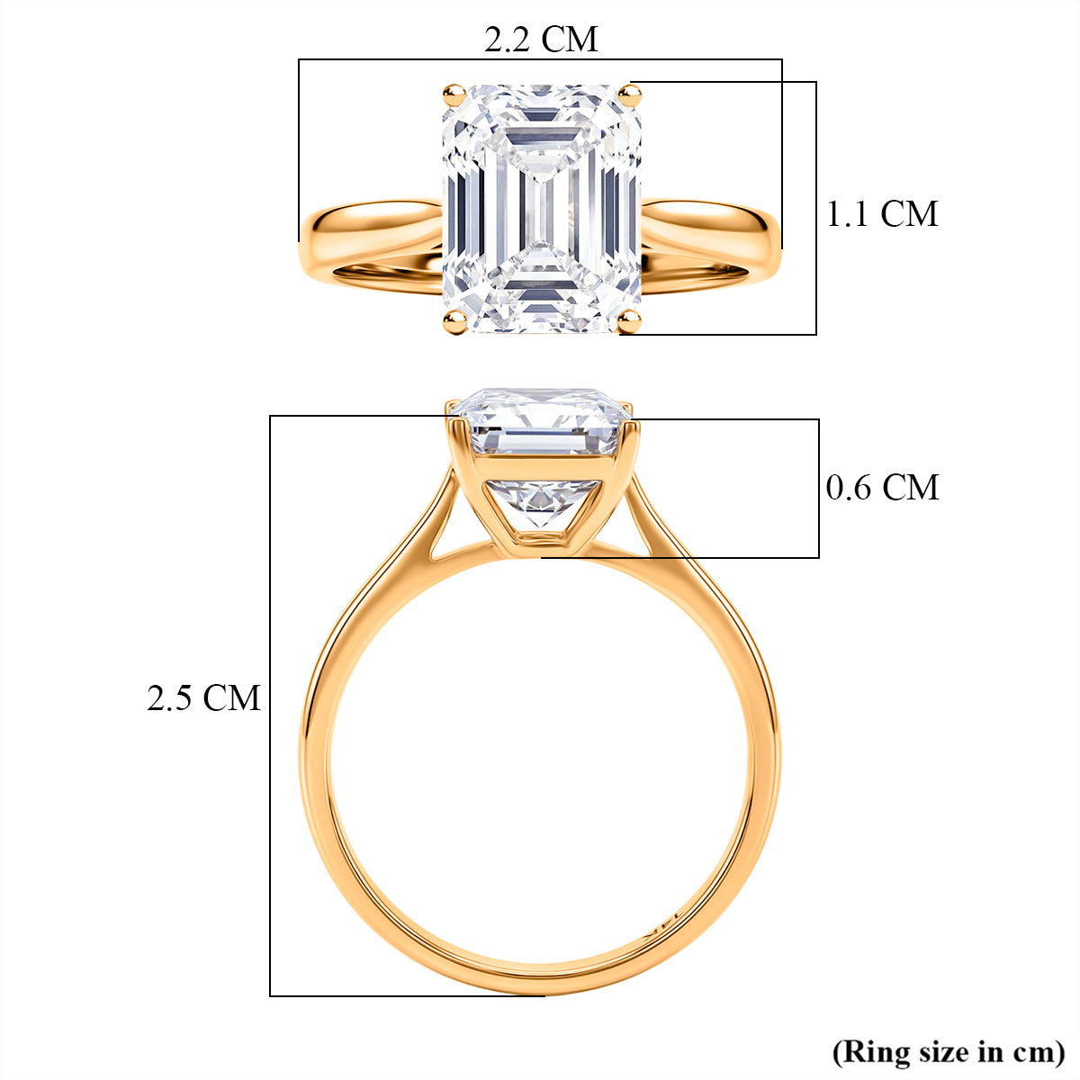 9K Yellow Gold GRA Certified Moissanite D-VVS1 Emerald Cut Solitaire Ring 4.00 Ct. V32526813 6
