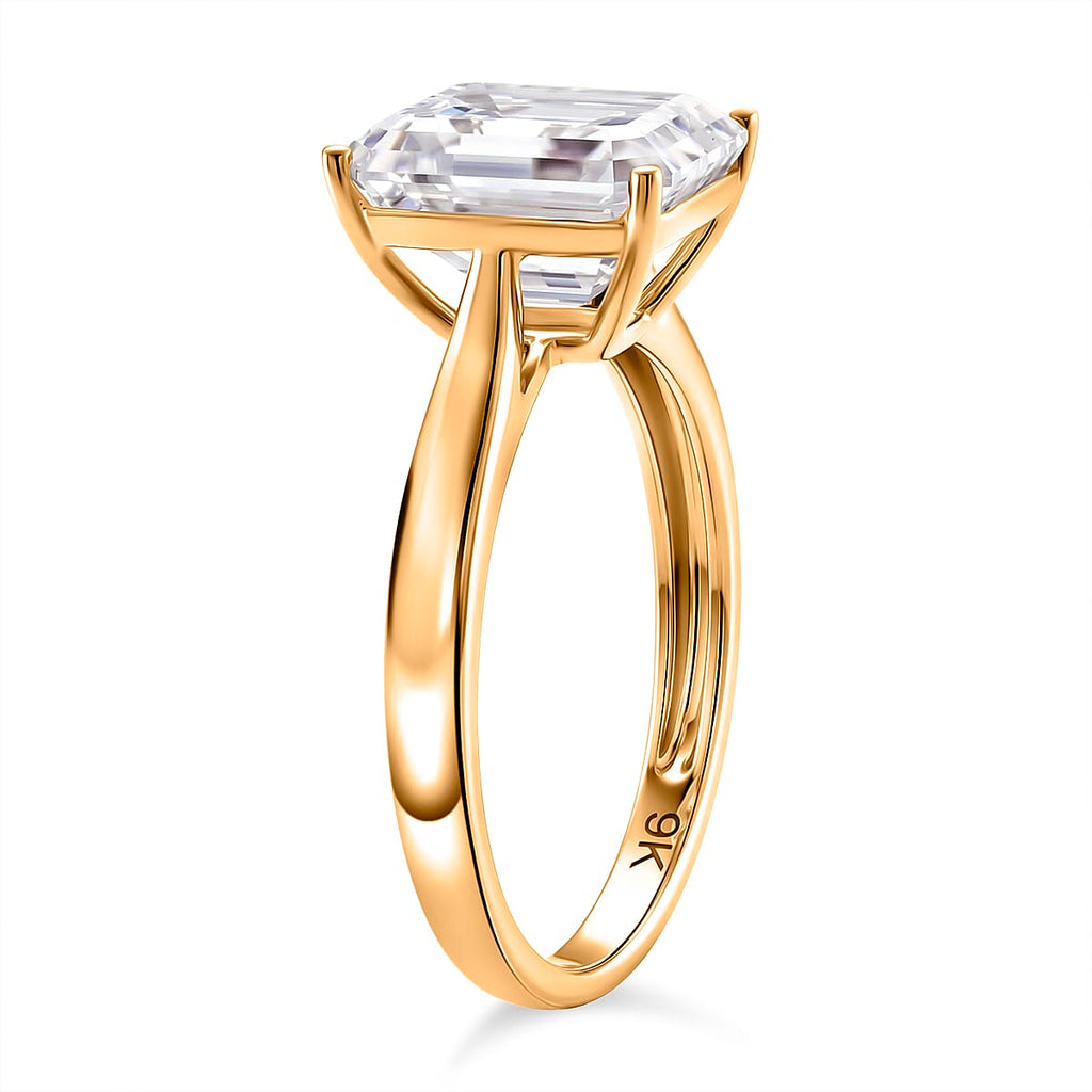 9K Yellow Gold GRA Certified Moissanite D-VVS1 Emerald Cut Solitaire Ring 4.00 Ct._8486966_3