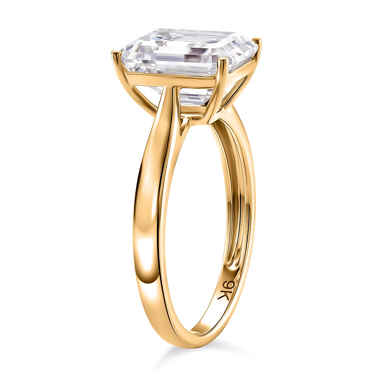 9K Yellow Gold GRA Certified Moissanite D-VVS1 Emerald Cut Solitaire Ring 4.00 Ct. V32579259 4