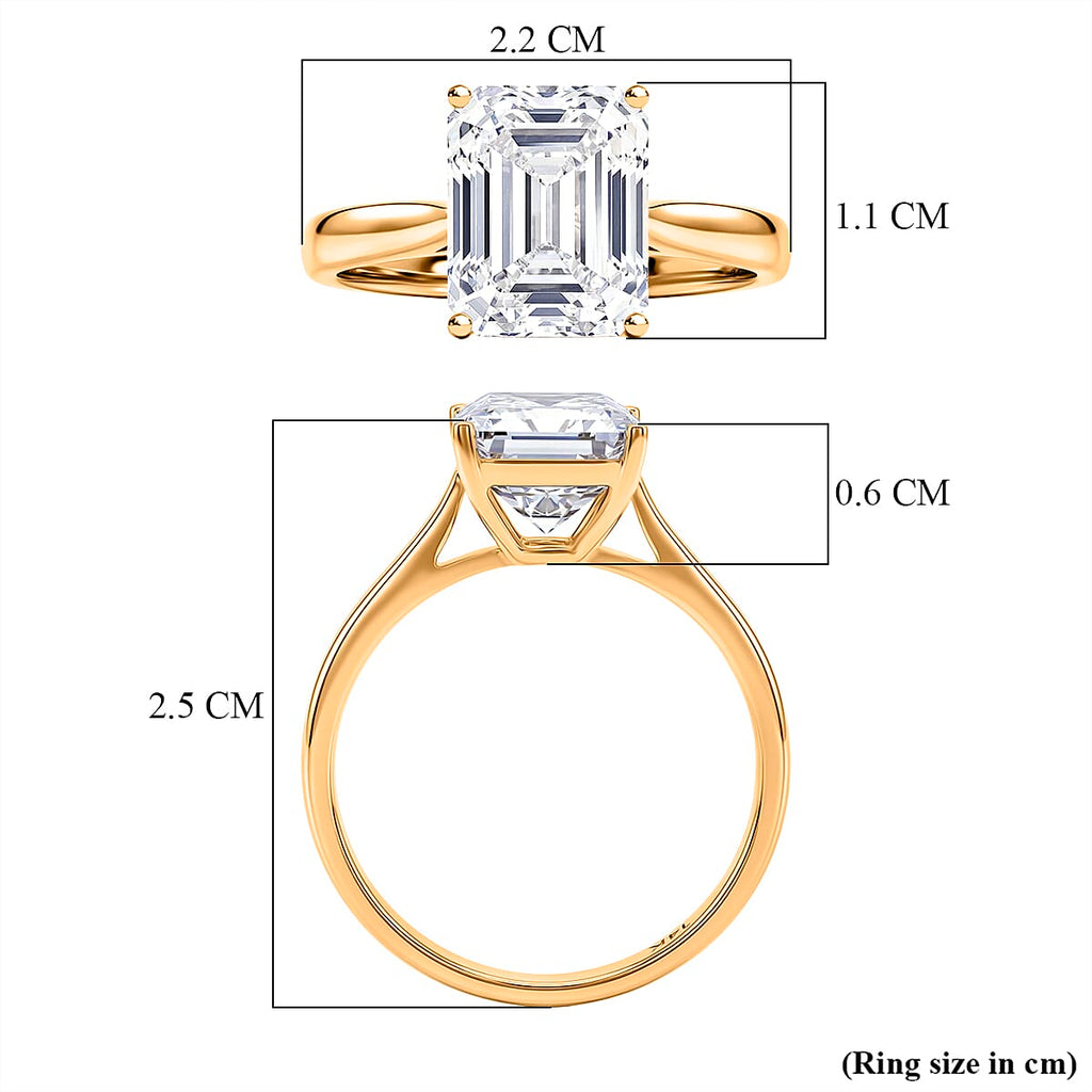 9K Yellow Gold GRA Certified Moissanite D-VVS1 Emerald Cut Solitaire Ring 4.00 Ct._8486966_5