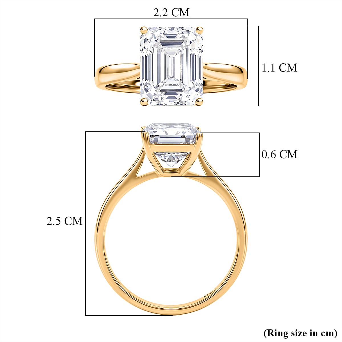 9K Yellow Gold GRA Certified Moissanite D-VVS1 Emerald Cut Solitaire Ring 4.00 Ct. V32579259 6
