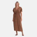 La Marey Flutter Sleeves Smocked Midi Dress (One Size, 8-18) - Brown_8487164