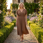 La Marey Flutter Sleeves Smocked Midi Dress (One Size, 8-18) - Brown_8487164_1