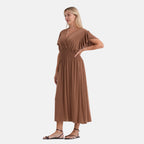 La Marey Flutter Sleeves Smocked Midi Dress (One Size, 8-18) - Brown_8487164_4