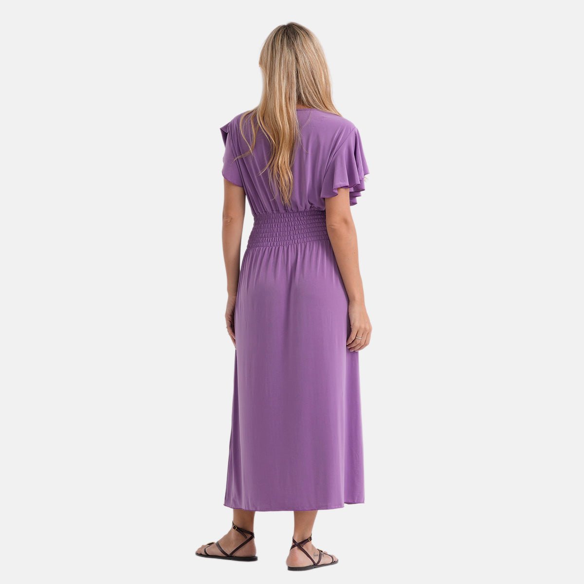 La Marey Flutter Sleeves Smocked Midi Dress (One Size Curve, 20-26) - Purple V32646844 3