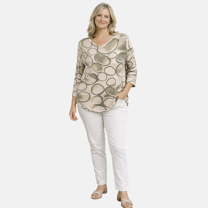 Pure and Natural V-Neck Light Knit Top (One Size - Upto 18) - Green 8487218 1