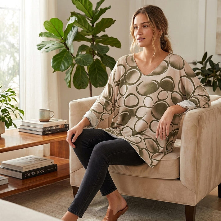 Pure and Natural V-Neck Light Knit Top (One Size - Upto 18) - Green 8487218 2