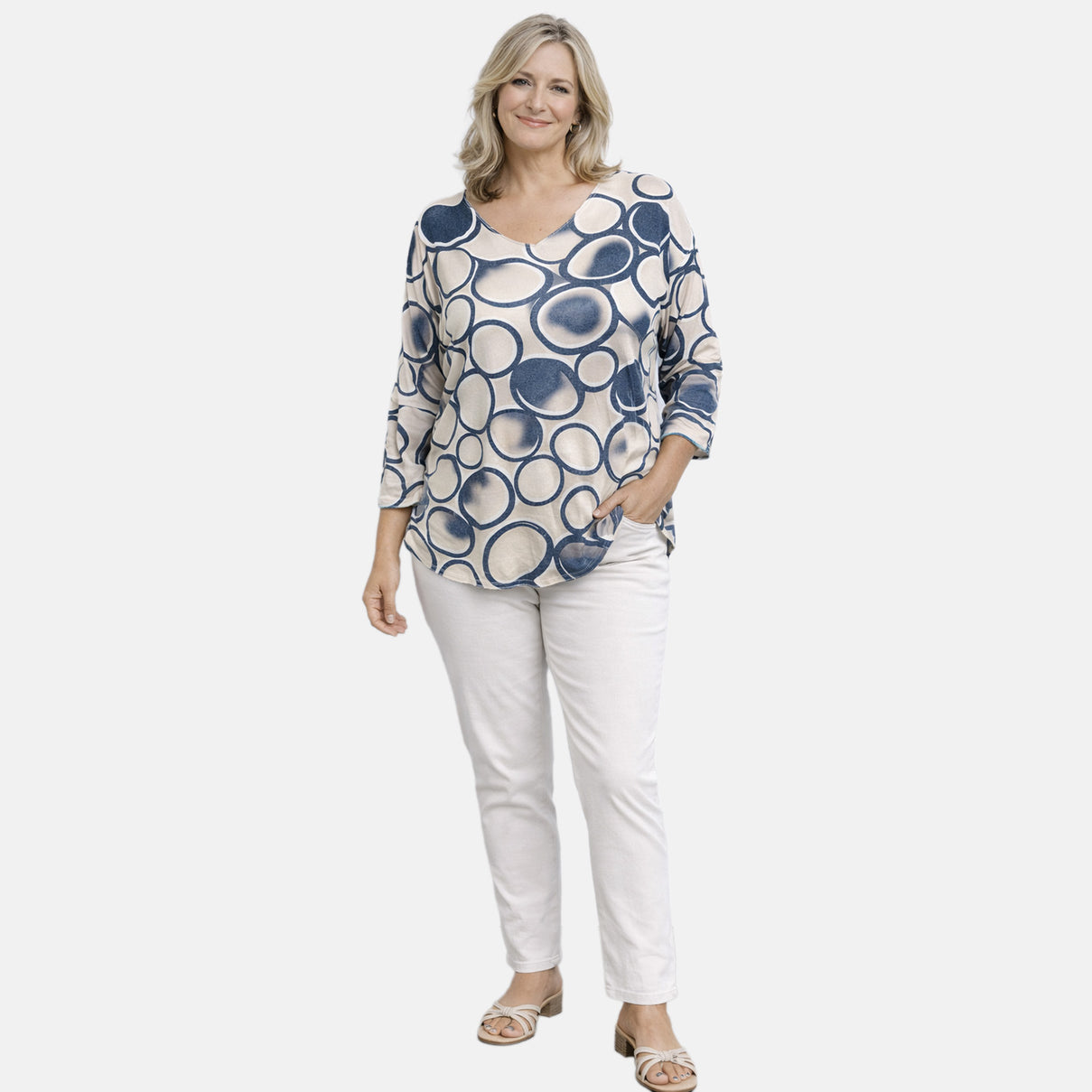 Pure and Natural V-Neck Light Knit Top (One Size - Upto 18) - Navy V32516433 0