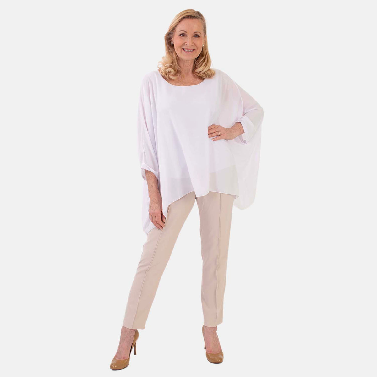 Pure And Nature Plain Batwing Floaty Top With Lining (One size) - White V32530631 0