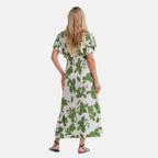 La Marey Womens Flutter Sleeve V-Neck Smocked Midi Dress (One Size Curve) - Green & White_8493402_2