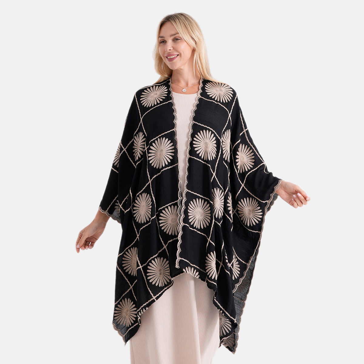 La Marey Full Embroidery Longline Kimono (One Size) - Black V32564579 0