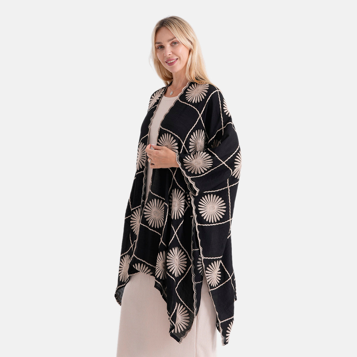 La Marey Full Embroidery Longline Kimono (One Size) - Black V32564579 4