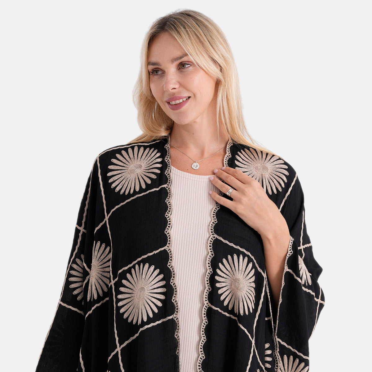 La Marey Full Embroidery Longline Kimono (One Size) - Black V32564579 5