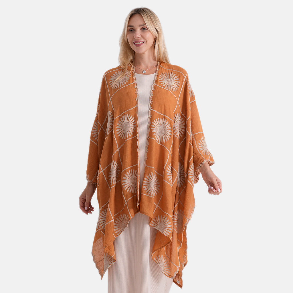 La Marey Full Embroidery Longline Kimono (One Size) - Mustard_8493424