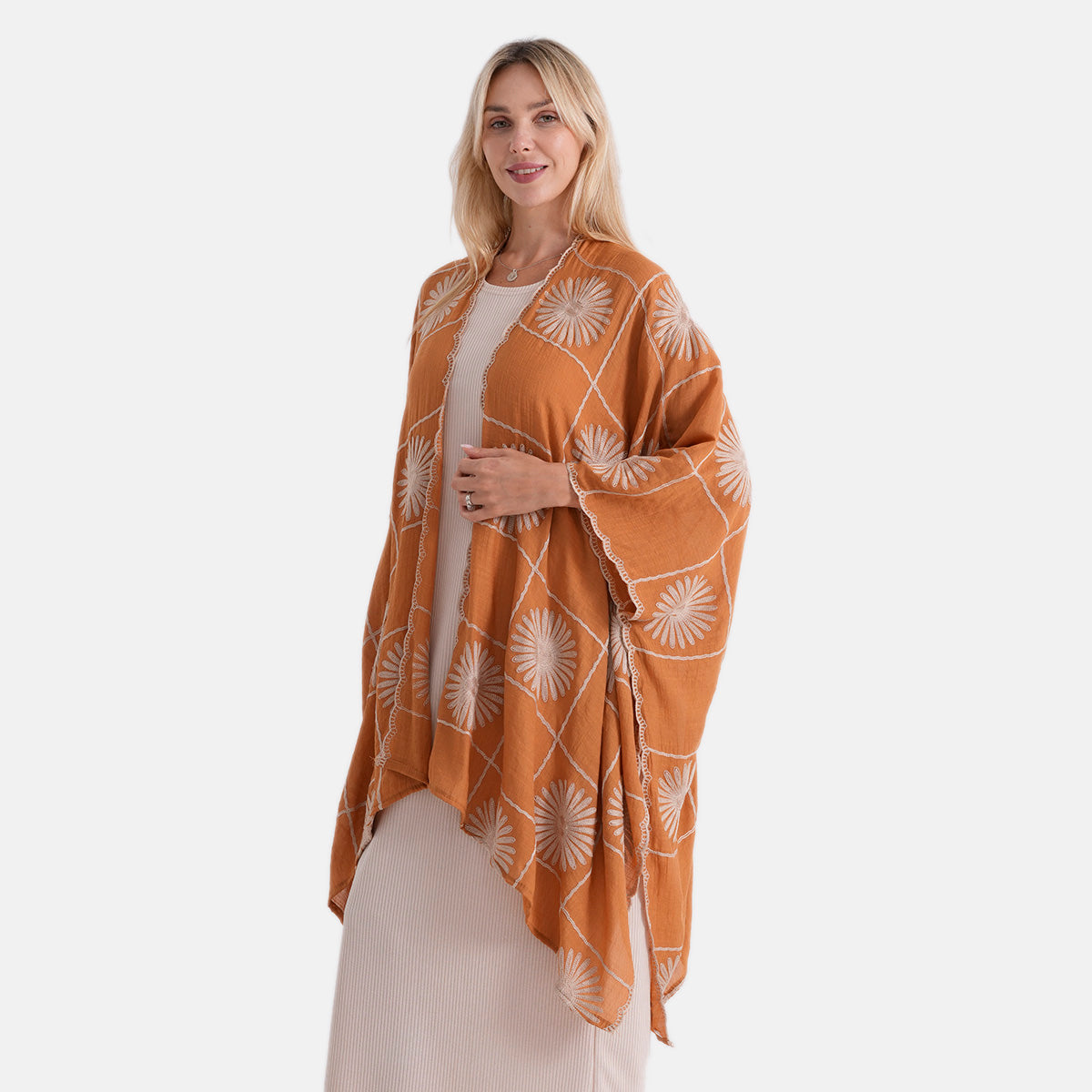 La Marey Full Embroidery Longline Kimono (One Size) - Mustard V32637156 4