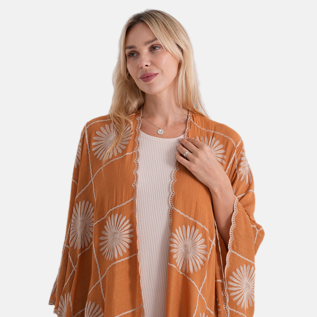 La Marey Full Embroidery Longline Kimono (One Size) - Mustard_8493424_4