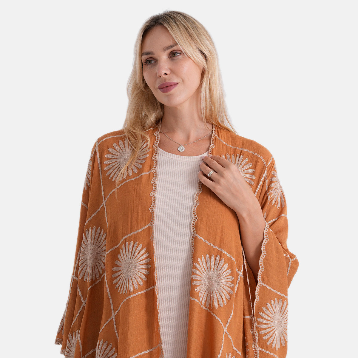 La Marey Full Embroidery Longline Kimono (One Size) - Mustard V32637156 5